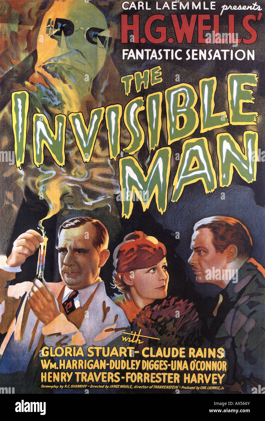 THE INVISIBLE MAN poster for 1933 Universal film with Claude Rains and Gloria Stuart based on the book by HG Wells Stock Photo