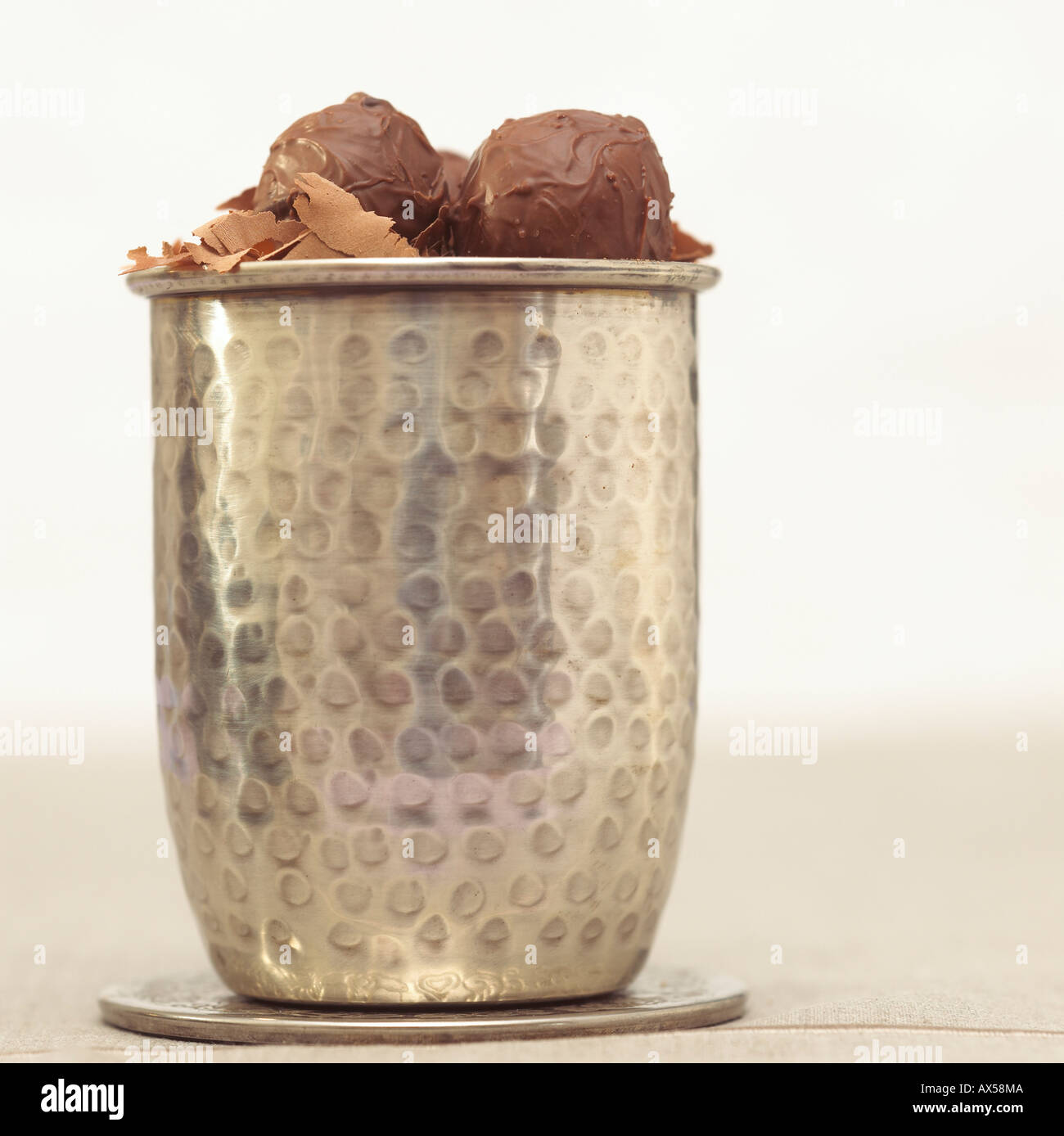 Chocolate truffles in tin box Stock Photo