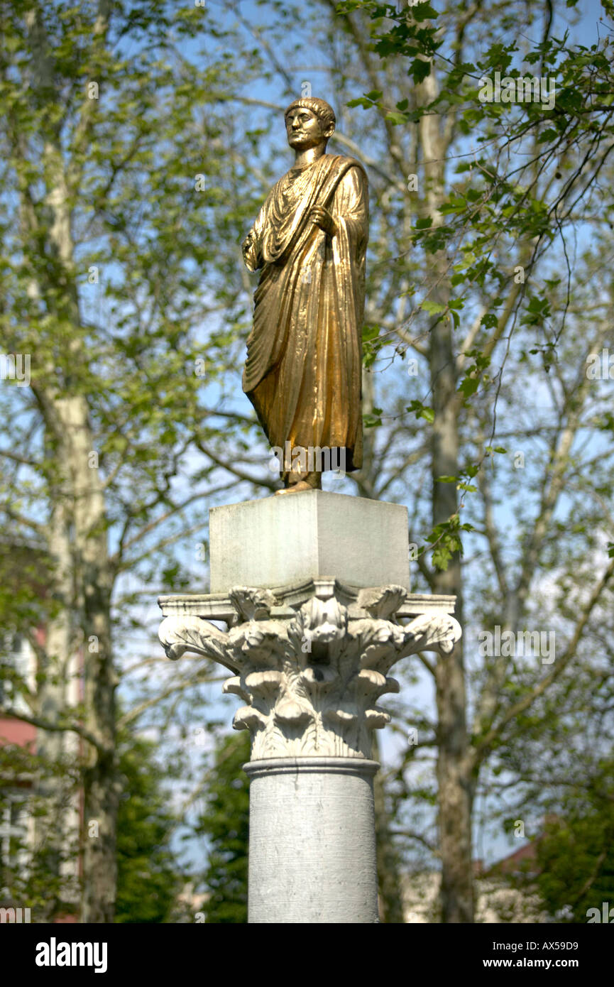 Slovenia Ljubljana Congress Square gilded Statue of Citizen of Emona unearthed 1836 Stock Photo