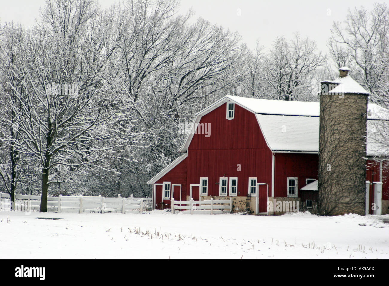 A red barn in rural Wisconsin just after a snow fall Stock Photo - Alamy