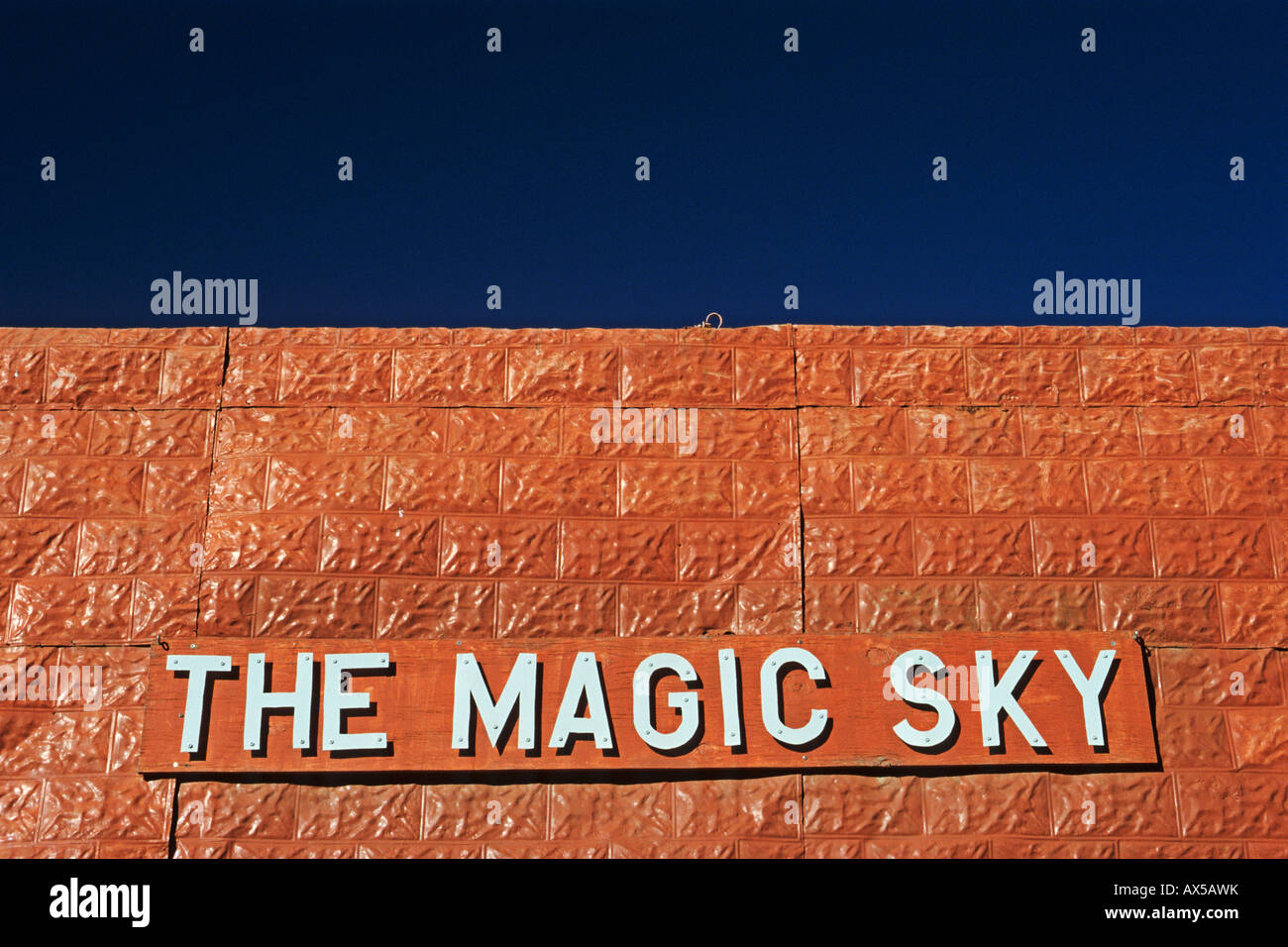 Sign 'The magic sky' in Taos, New Mexico, USA, America Stock Photo