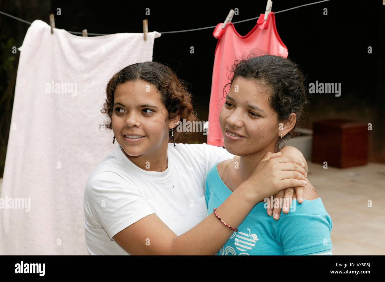 Two young women, Asuncion, Paraguay, South America Stock Photo