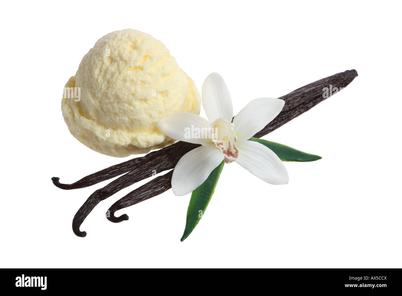 Vanilla Ice Cream Scoop cut out on white background Stock Photo