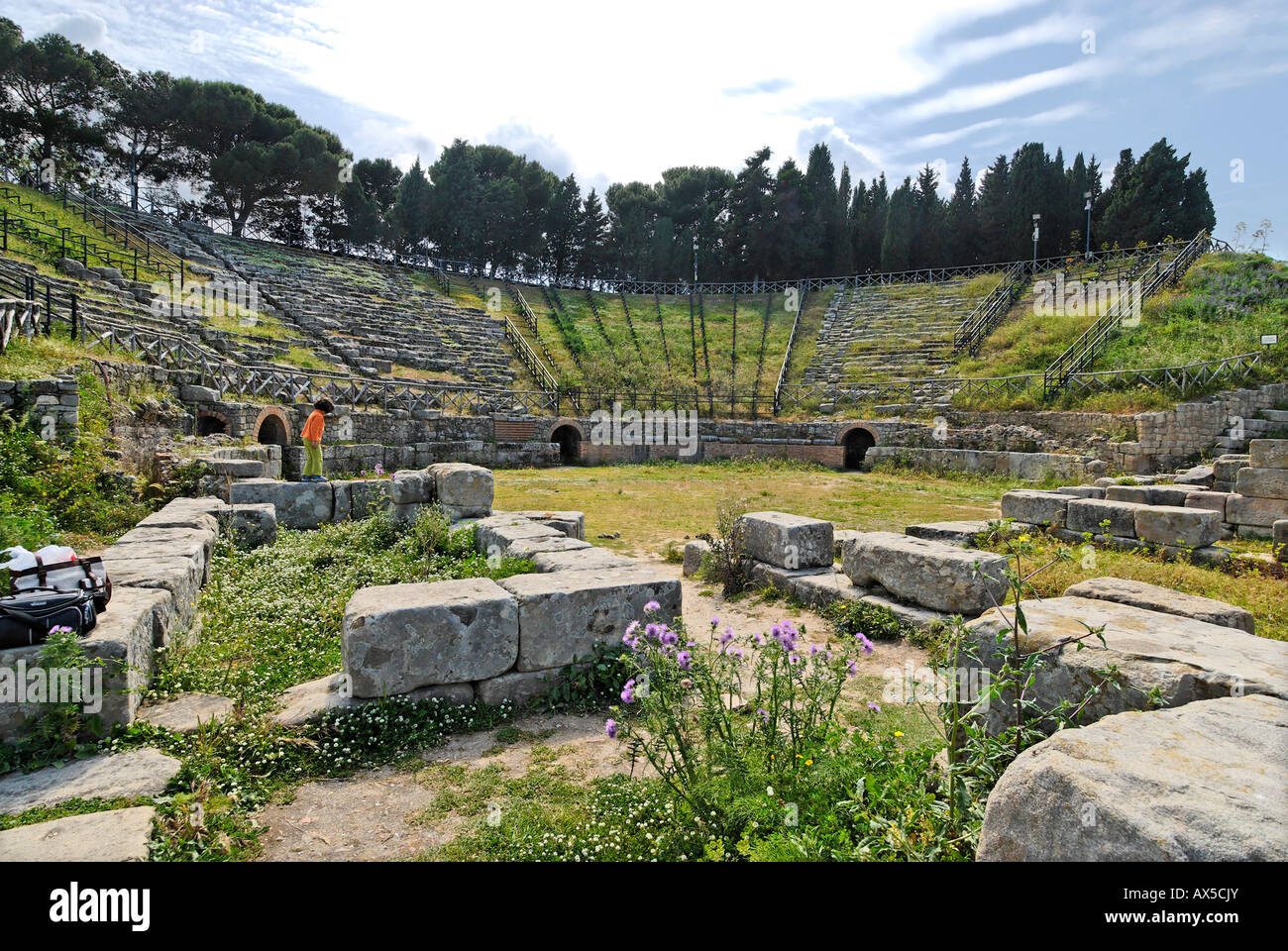 Amphitheatre of the antique Tyndaris Tindari Sicily Sicilia Italy Italia Stock Photo