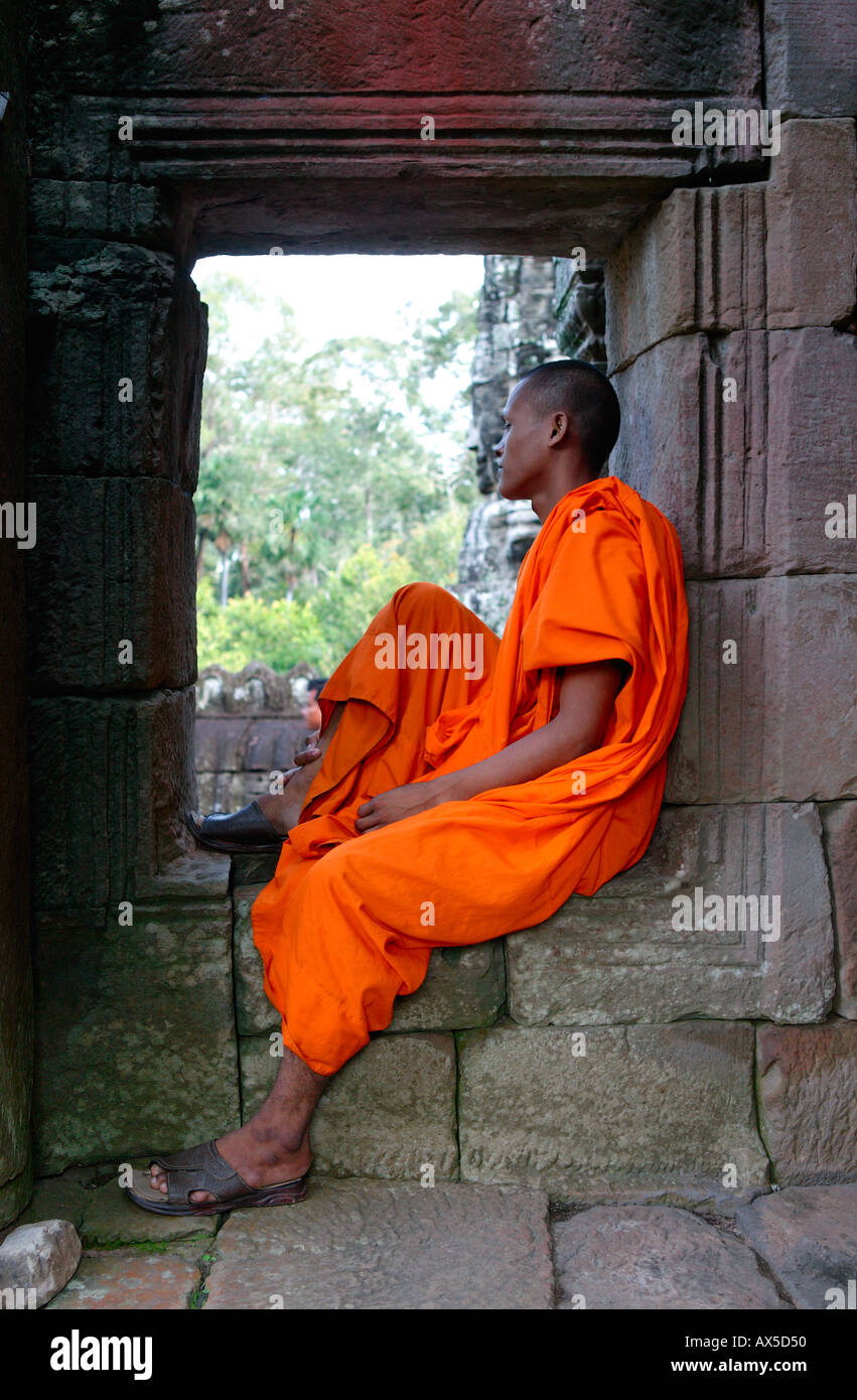 Monk The Bayon Temples of Angkor Siem Reap Cambodia Asia Stock Photo