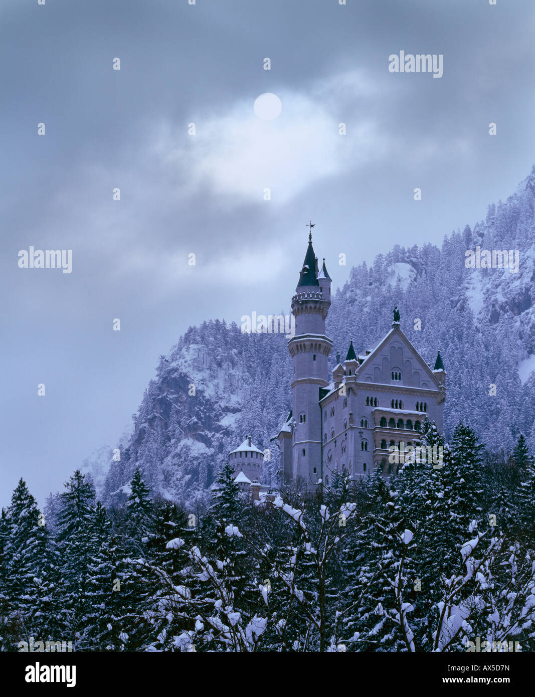 Neuschwanstein Castle near Fuessen, Allgaeu, Bavaria, Germany, Europe Stock Photo