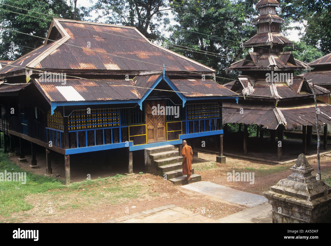 Guest-houses provided for pilgrims visiting a Buddhist temple-monastery in Myanmar Stock Photo