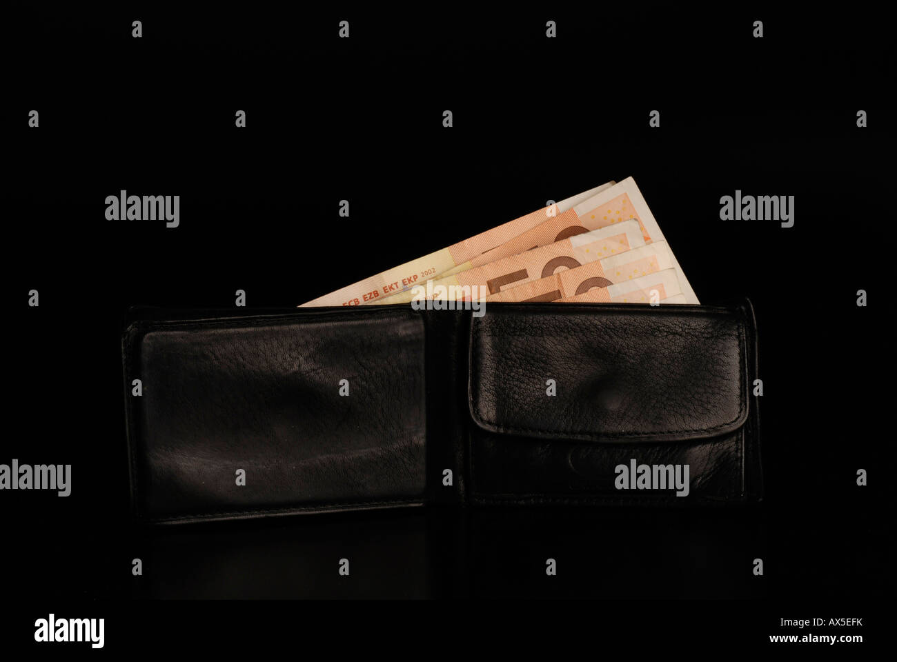 Wallet with Euro banknotes Stock Photo