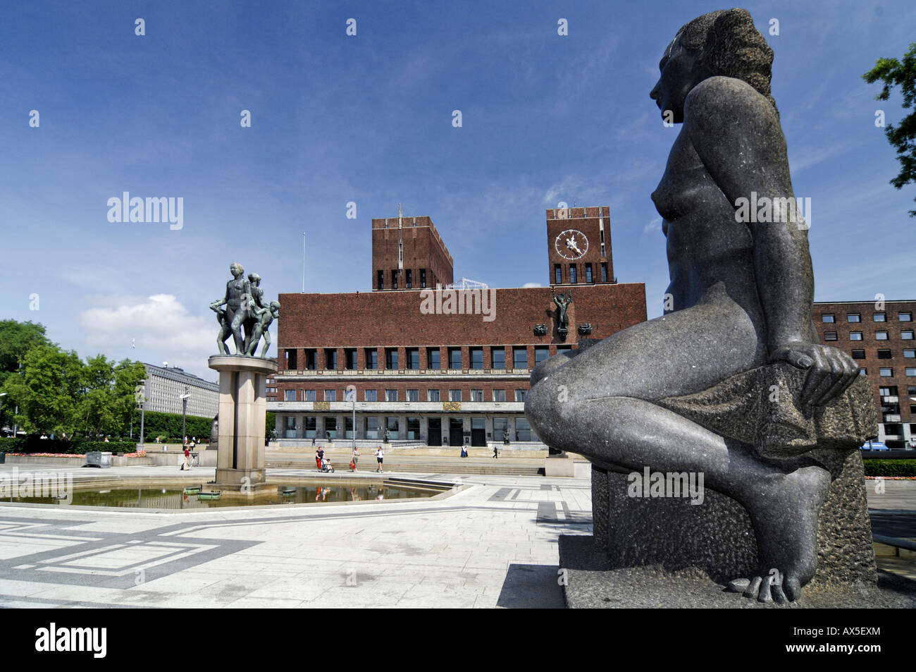 Vigeland sculpture at the town hall square in front of Oslo's town hall, Norway, Scandinavia, Europe Stock Photo