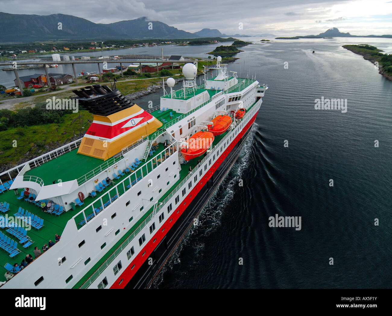 Hurtigruten (Norwegian Coastal Express) ship near Bronnoysund, Bronnoy, Norway, Scandinavia, Europe Stock Photo