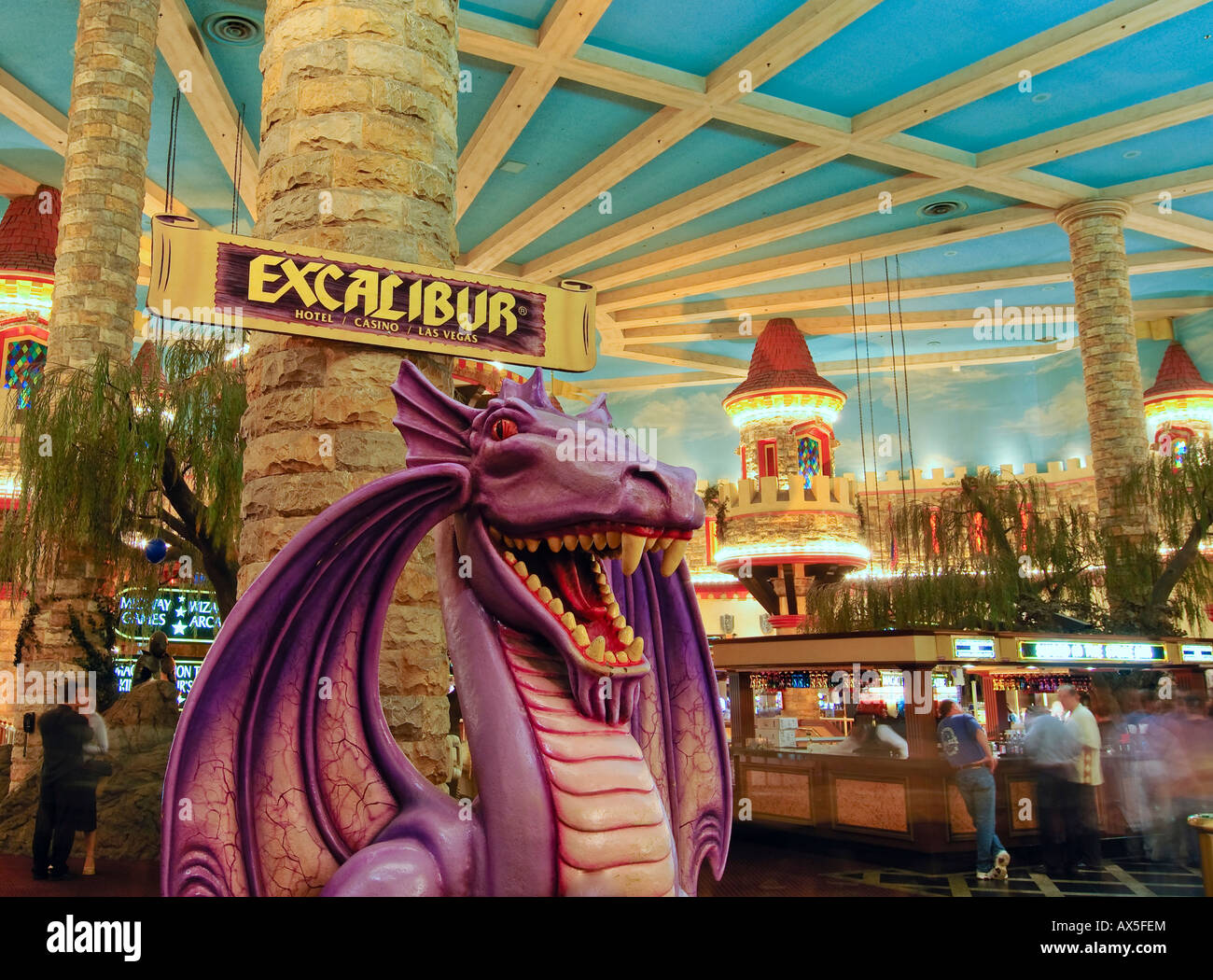 Dragon in the lobby of the Excalibur Hotel and Casino, Las Vegas Boulevard, Las Vegas, Nevada, USA, North America Stock Photo