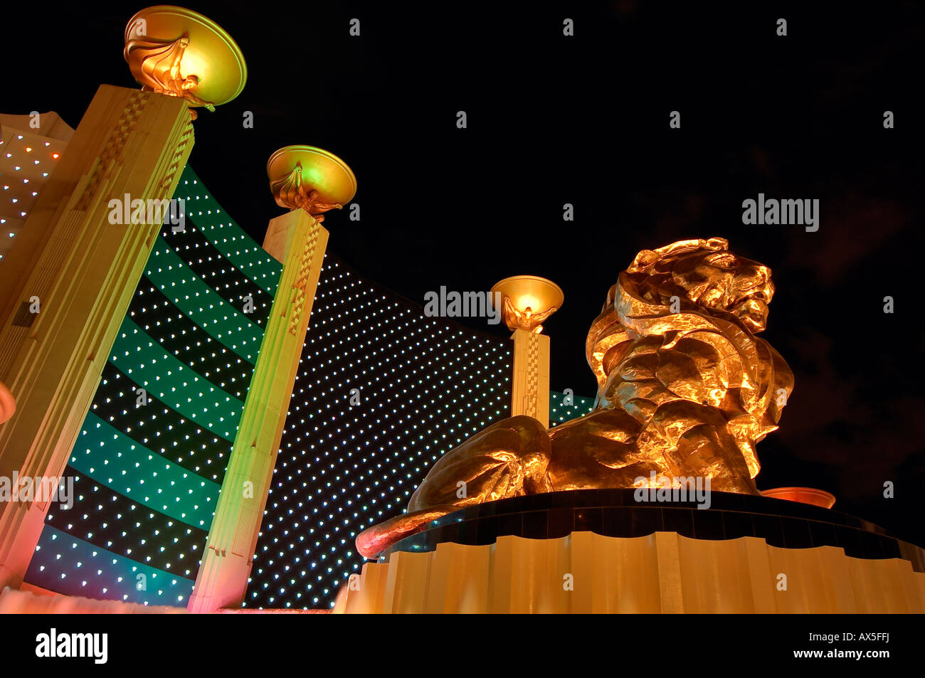 Golden lion statue in front of the MGM Grand Casino, Las Vegas