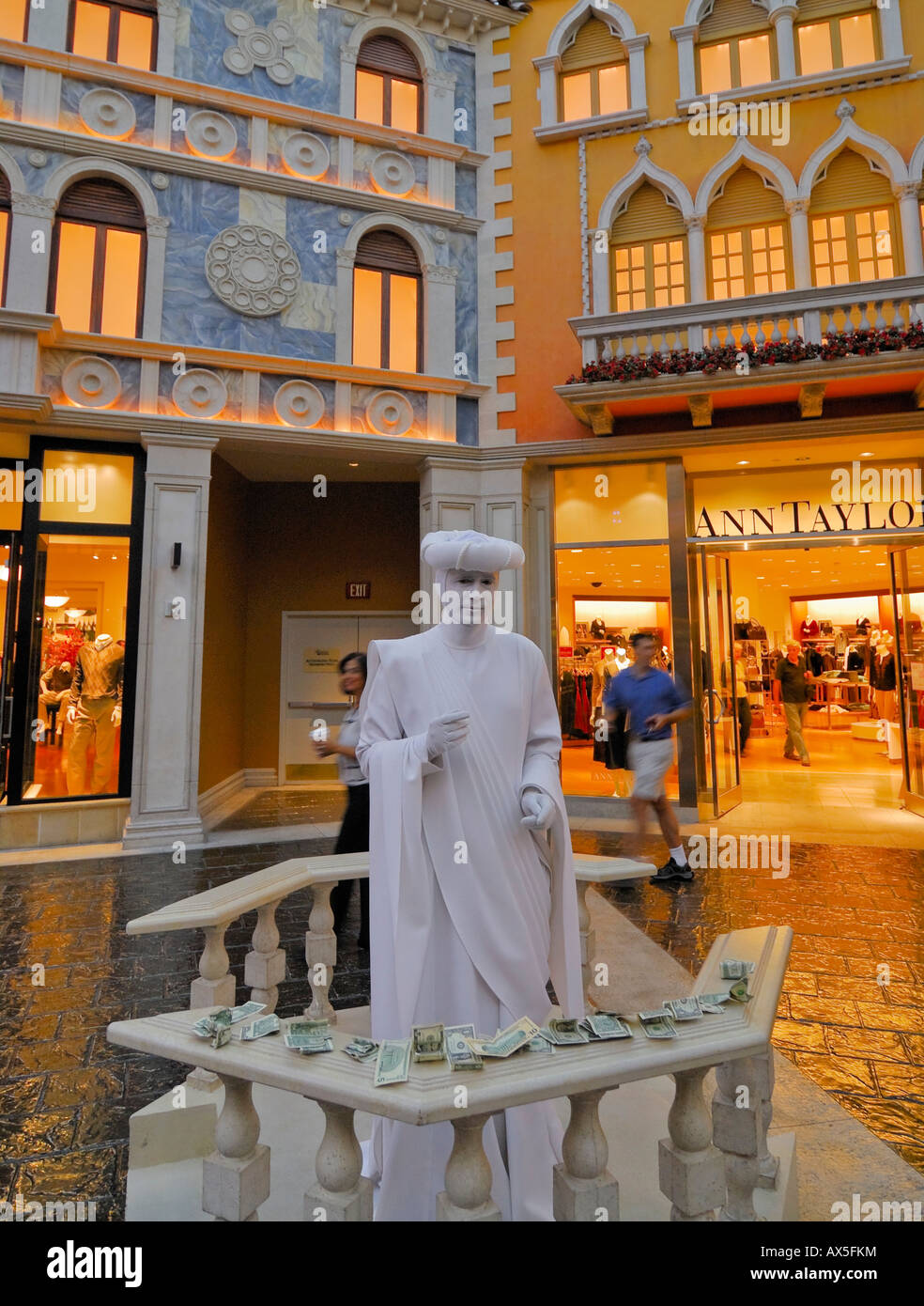 White statue in a recreated Venice, interior of the Venetian Resort Hotel & Casino on the Strip, Las Vegas Boulevard, Las Vegas Stock Photo
