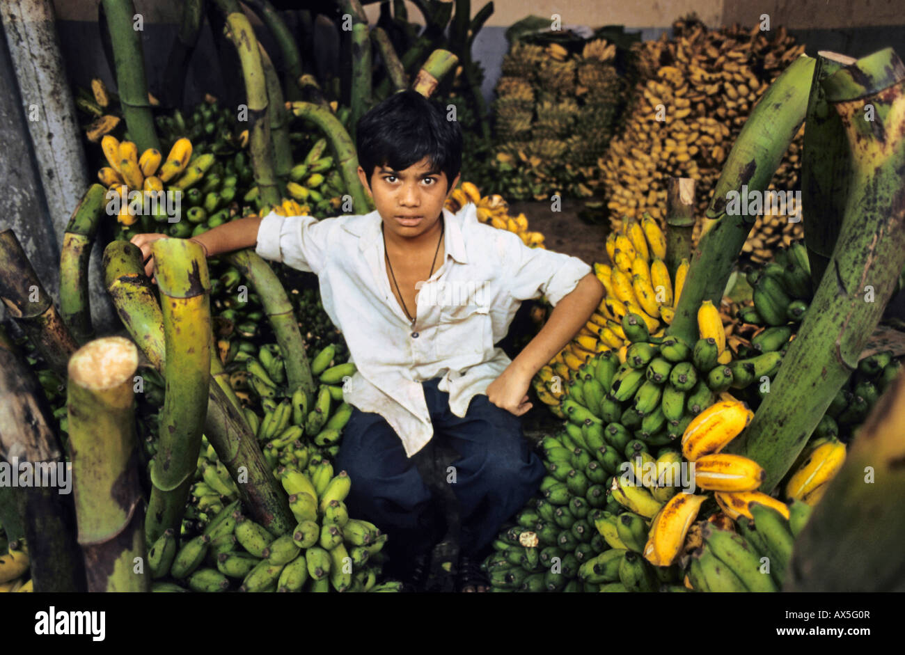 Child labour, selling bananas, India Stock Photo