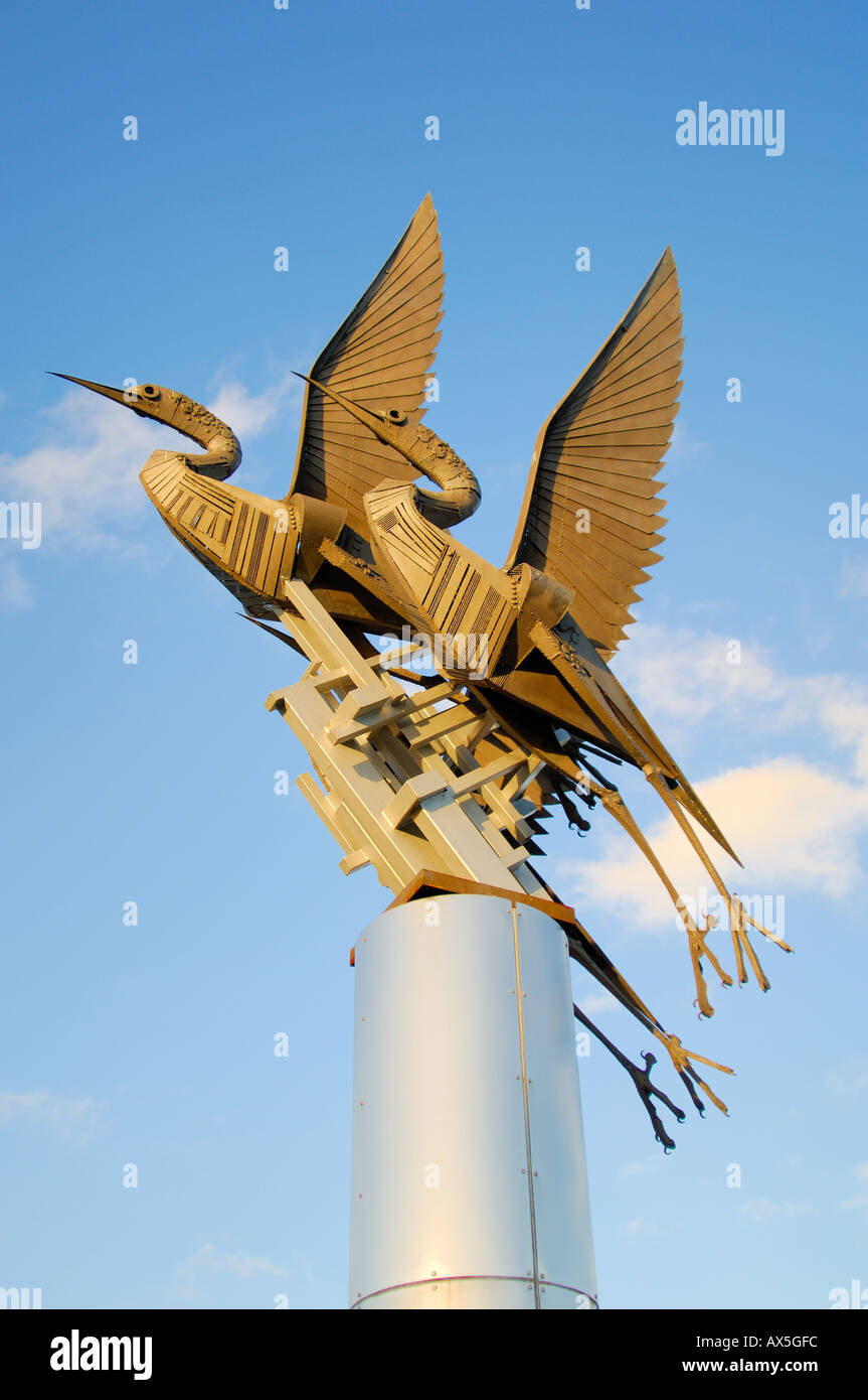 Modern art metal sculpture of birds in flight Stock Photo 5463291 Alamy