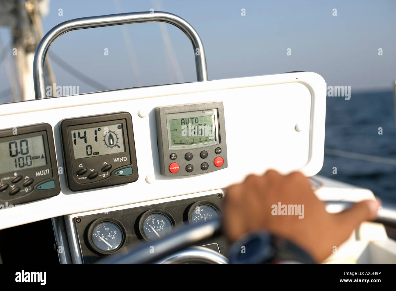 Navigation instruments of a sailboat Stock Photo - Alamy
