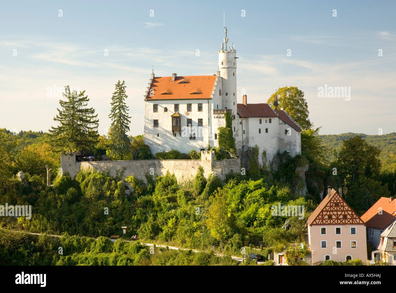 Castle above Goessweinstein, Franconian Switzerland, Upper Franconia, Bavaria, Germany, Europe Stock Photo