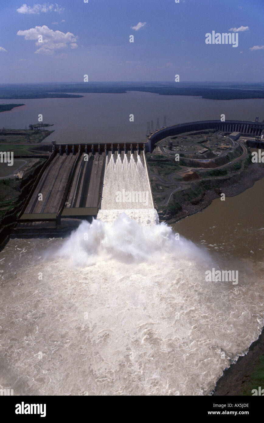 Iguassu, Brazil. Itaipu hydroelectric dam seen from the air. Stock Photo