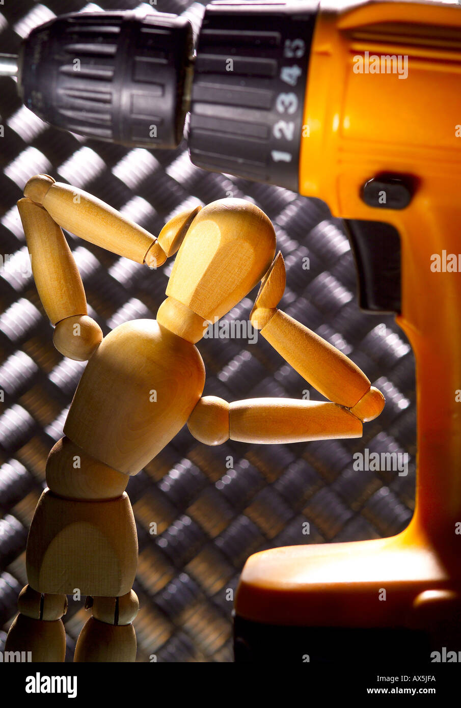 Illustration of hearing damage caused by dangerously loud sound levels in factories and