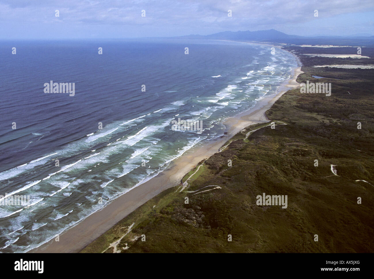 Aerial view of the west coast of Tasmania near Strahan, Tasmania, Australia Stock Photo