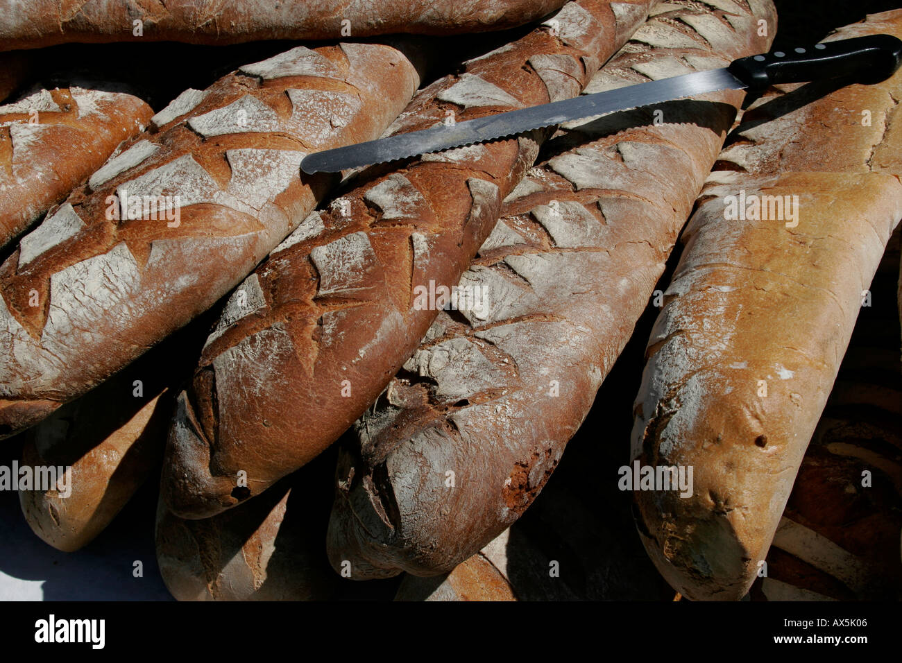 Traditional baguettes for sale during Medieval Festival Provines France Stock Photo Alamy