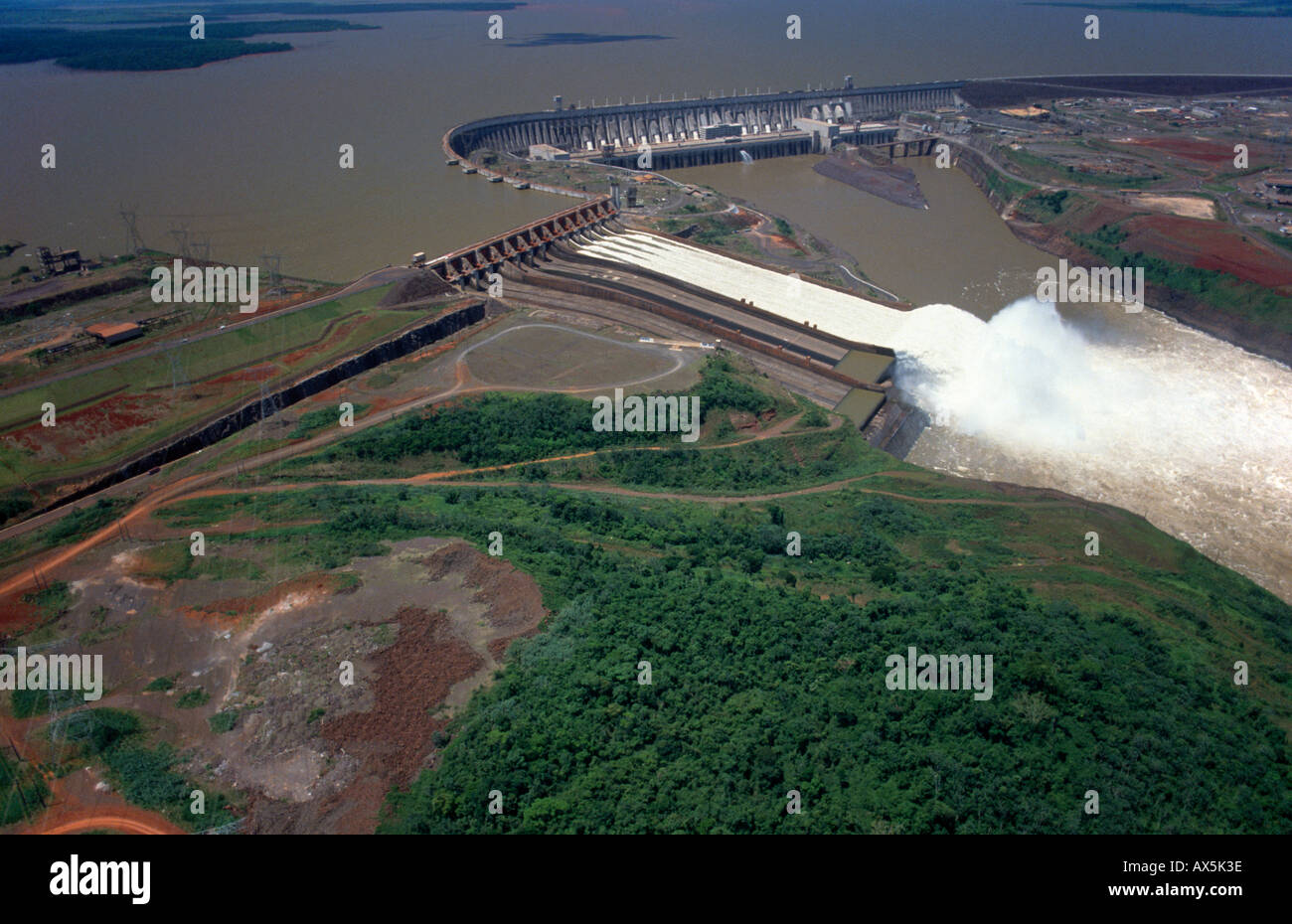 Parana State, Brazil. Aerial view of the Itaipu Hydroelectric Dam. Stock Photo