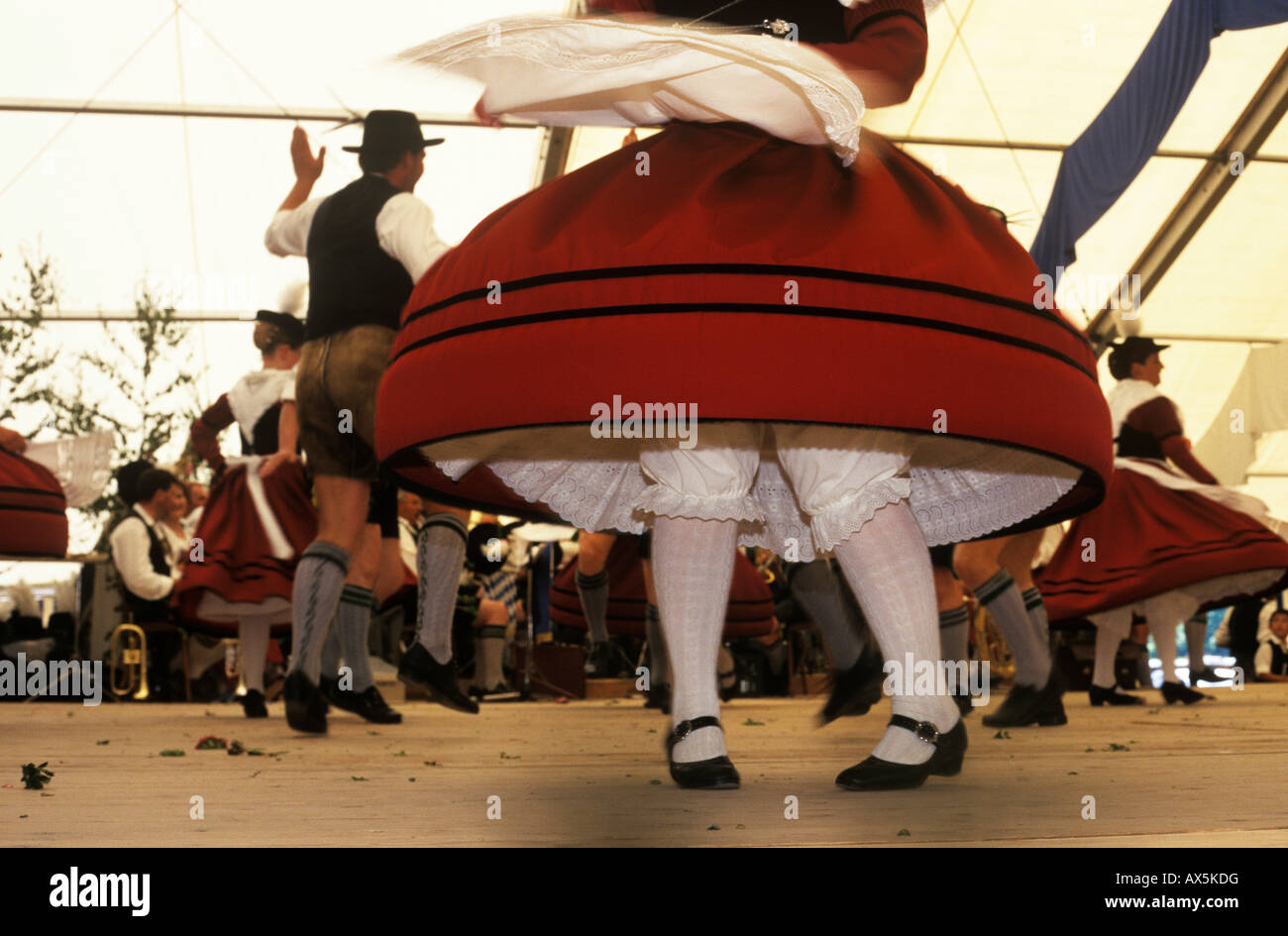 Folk dance in festival tent, Loisachgau Festival in Egling, Upper Bavaria, Bavaria, Germany, Europe Stock Photo