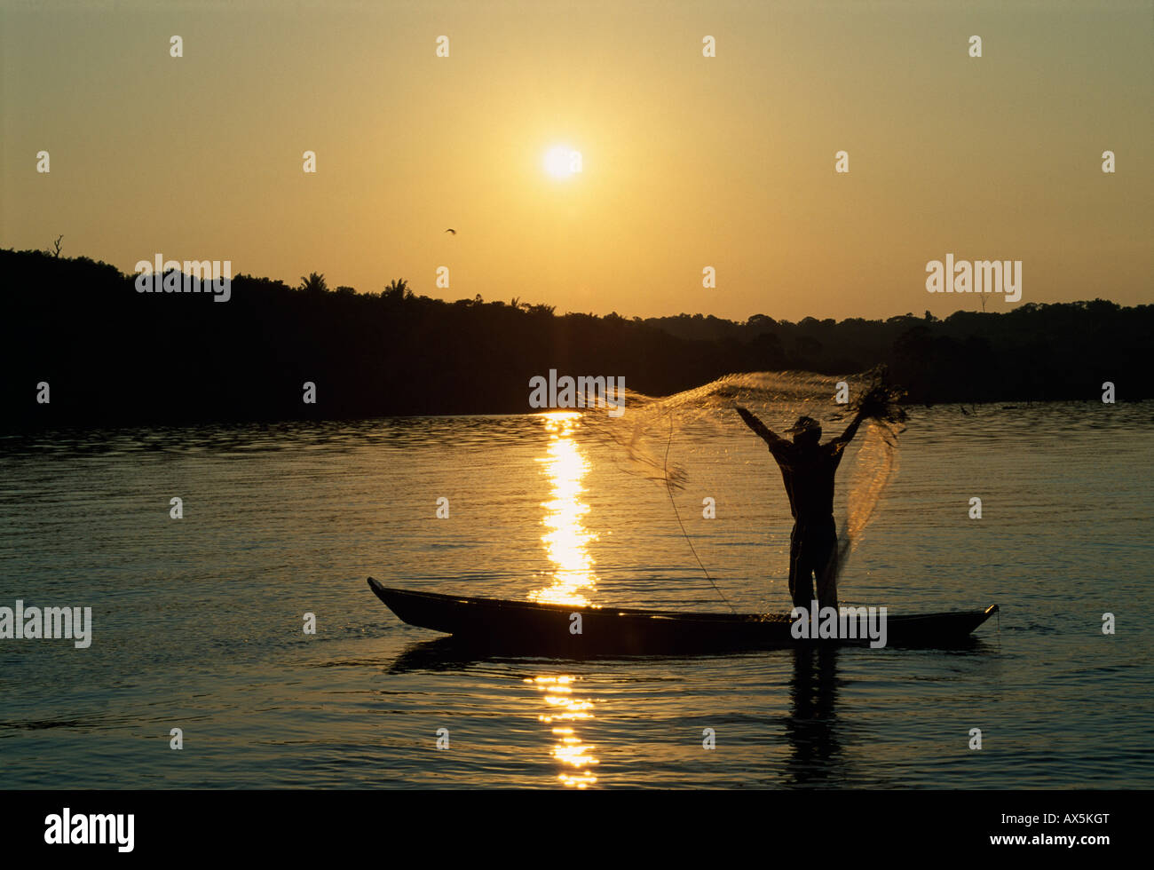 Fisherman on the Amazon, Amazonas State, Brazil, South America Stock Photo