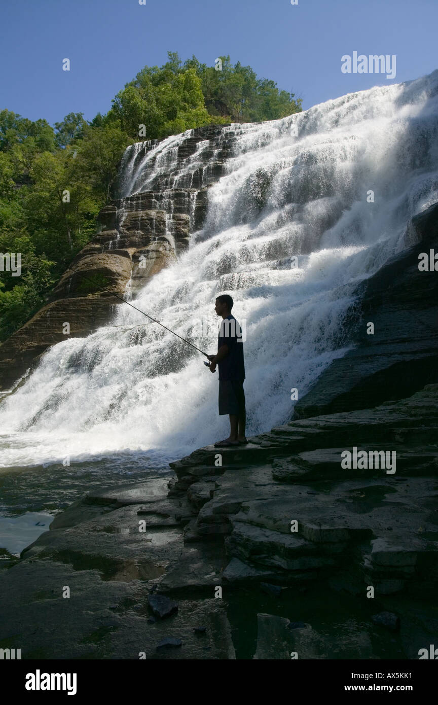 Boy fishing Ithaca Falls New York Finger Lakes region Stock Photo - Alamy