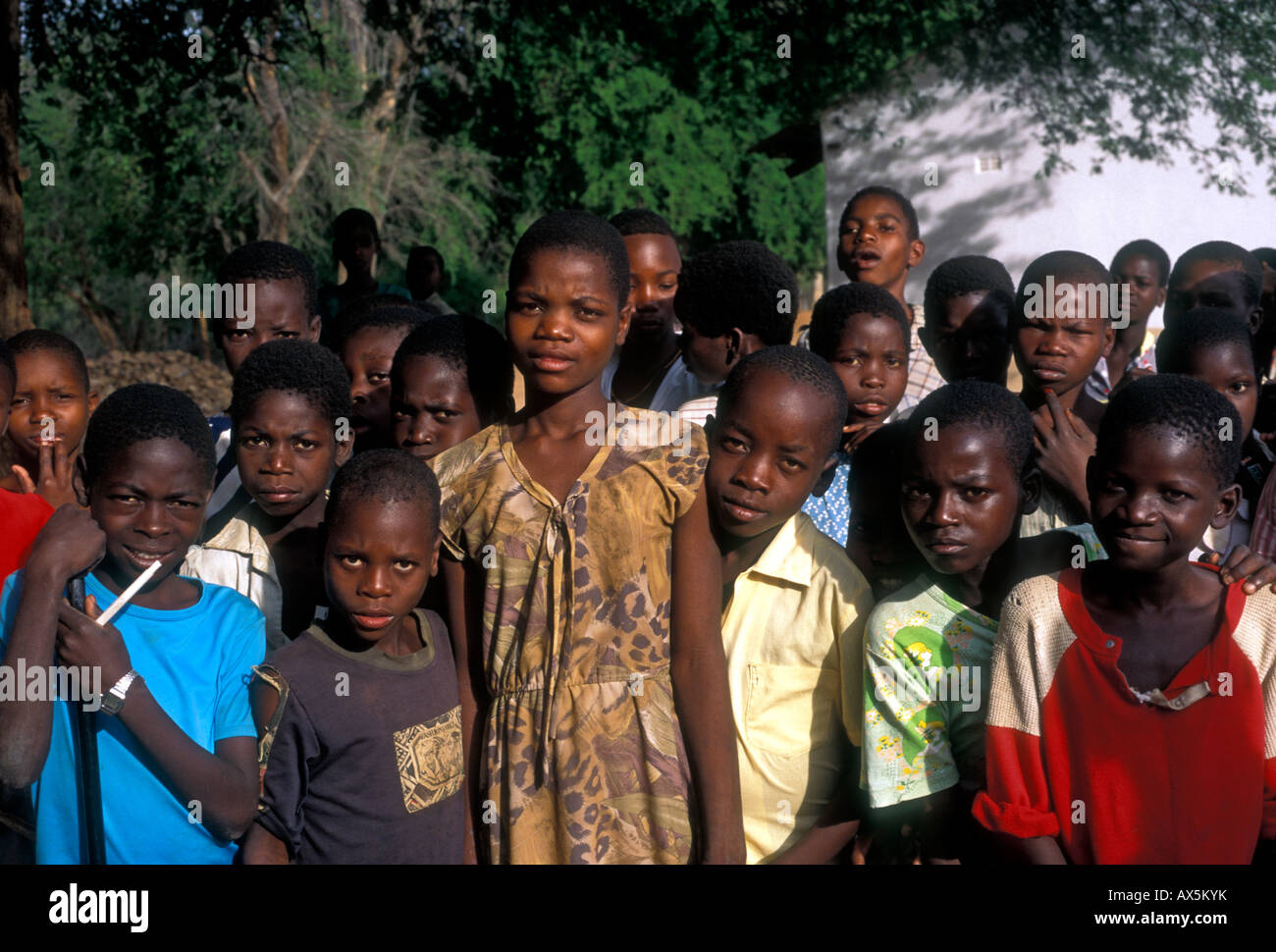 Zimbabweans, Zimbabwean children, Zimbabwean, children, schoolchildren, boys, girls, village of Mahenye, Manicaland Province, Zimbabwe, Africa Stock Photo