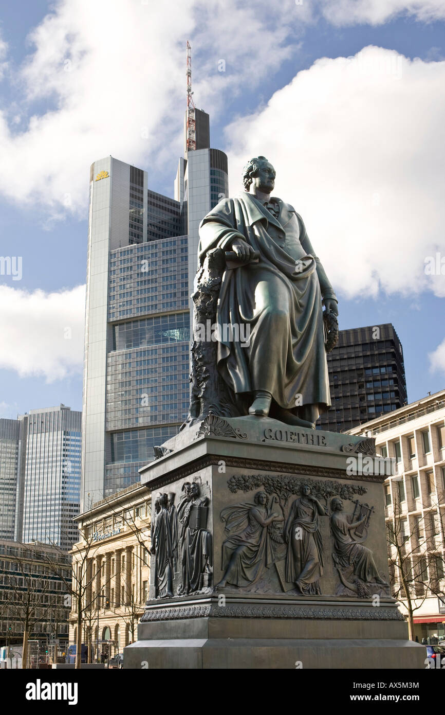 Goethe Memorial and Commerzbank tower in the background, Goetheplatz (Goethe Square), Frankfurt, Hesse, Germany, Europe Stock Photo