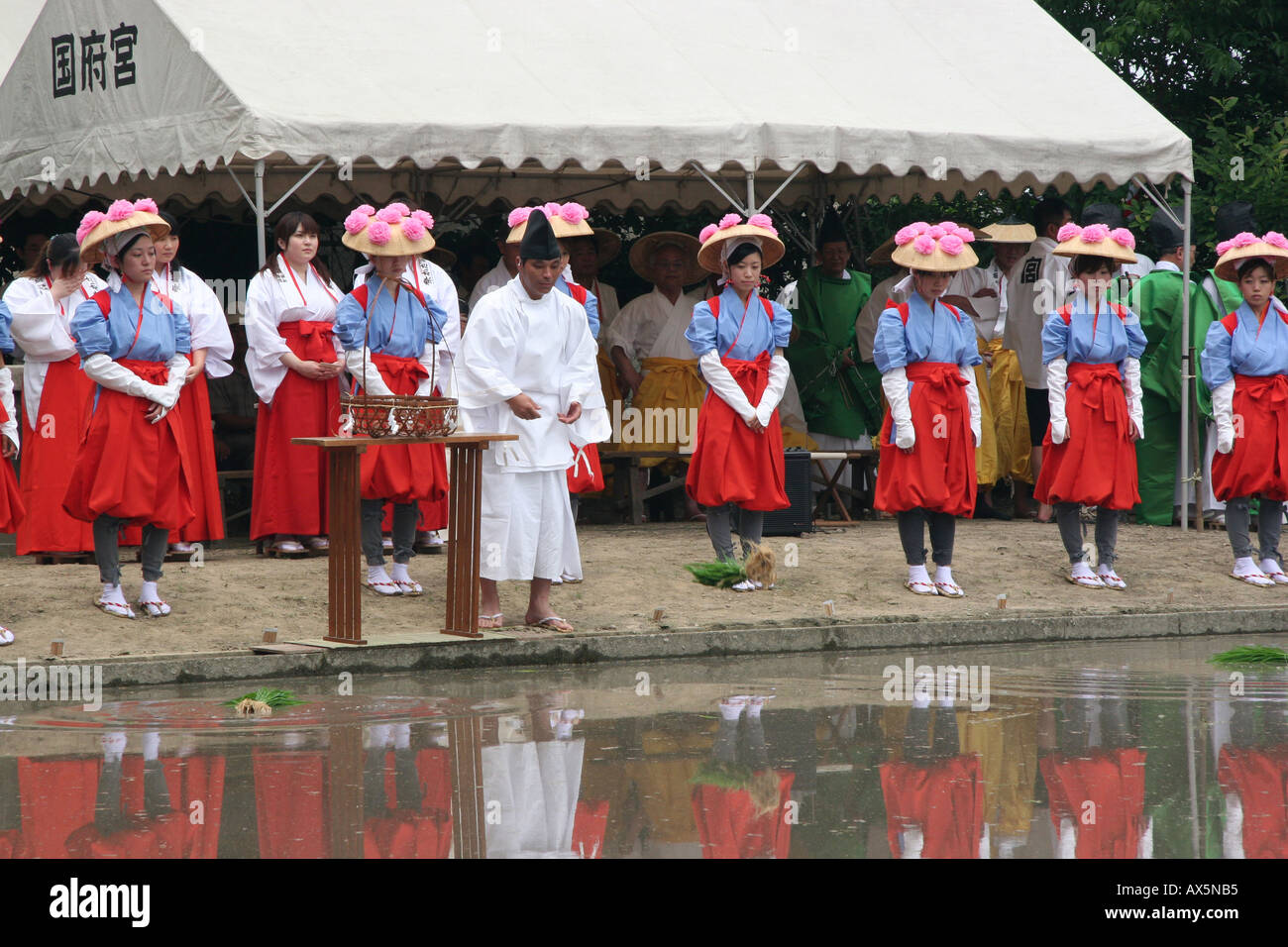 Traditional harvest festival ceremony at a rice field in Japan Stock Photo
