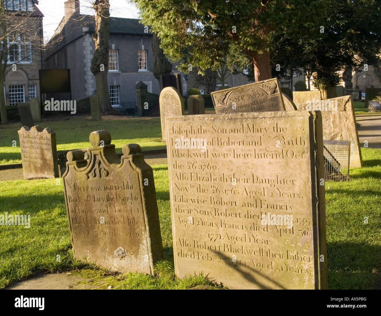 The graveyard at the Church of St Lawrence in the plague village of Eyam, Peak District Derbyshire UK Stock Photo