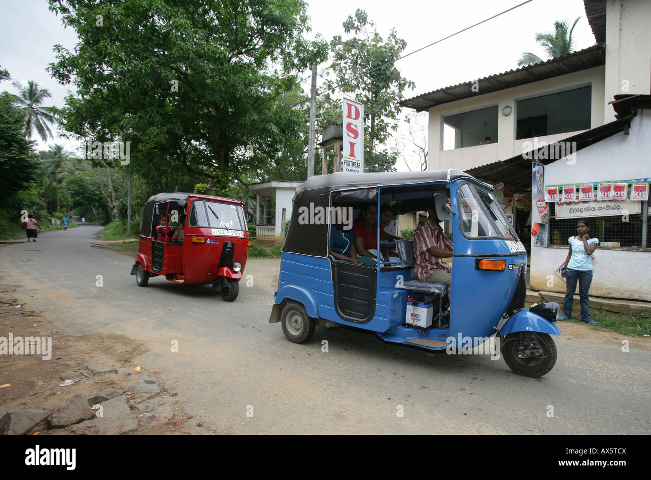 Tuk-tuk driving through Hanwella, Sri Lanka, South Asia Stock Photo