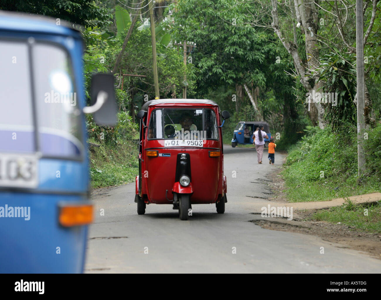 Tuk-tuk driving through Hanwella, Sri Lanka, South Asia Stock Photo