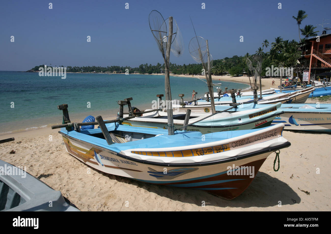 Boats on the beach, Hickaduwa, Sri Lanka, Asia Stock Photo