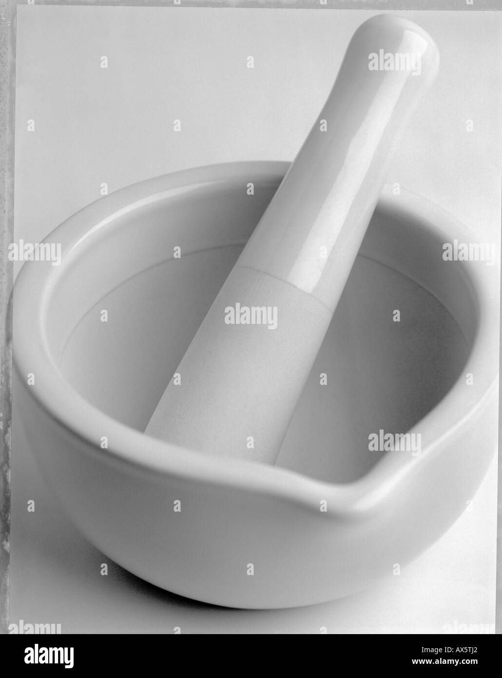 pestle and mortar close up black and white Stock Photo