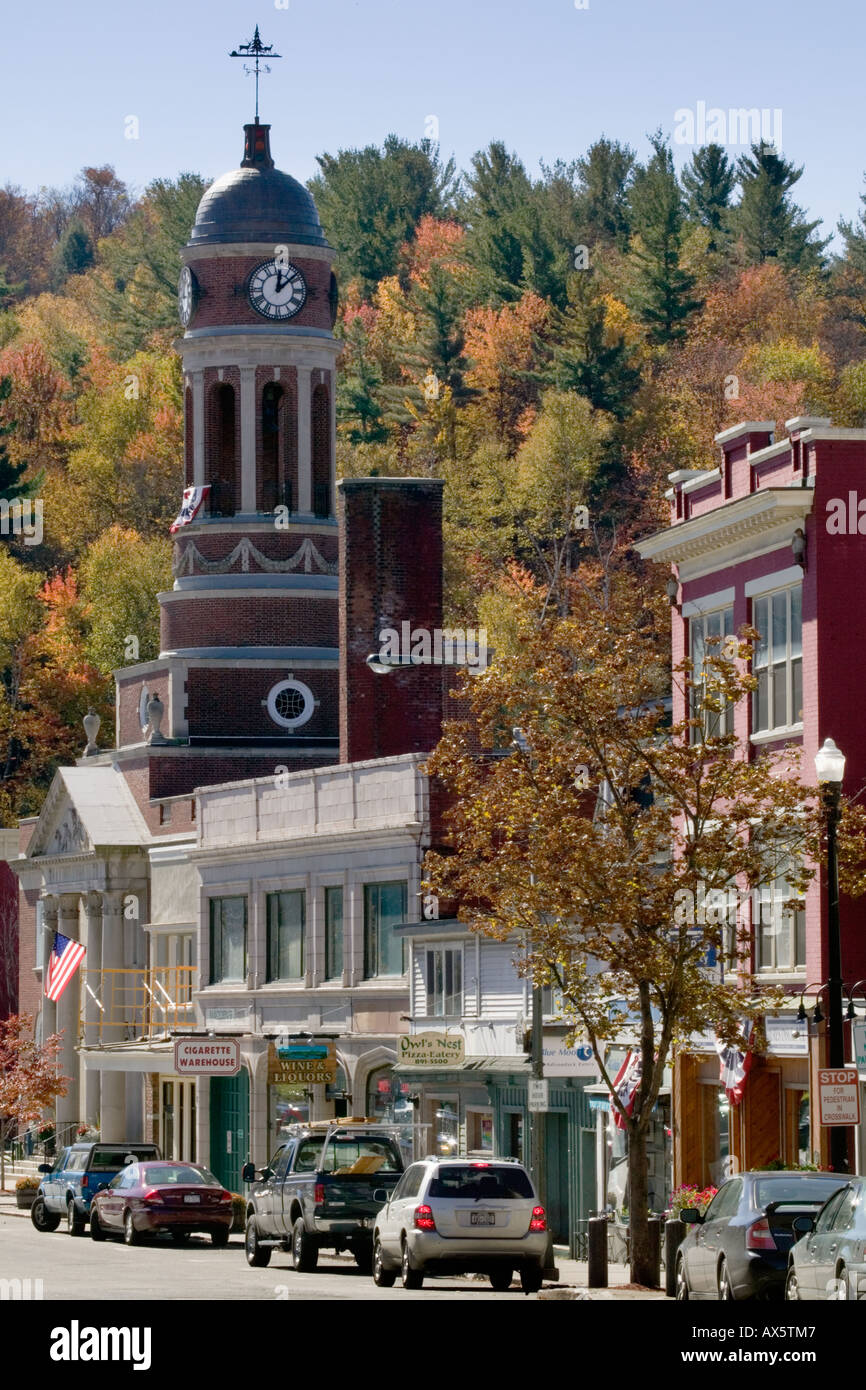 Main Street with ornate village hall Saranac Lake Adirondack Mountains Essex County New York