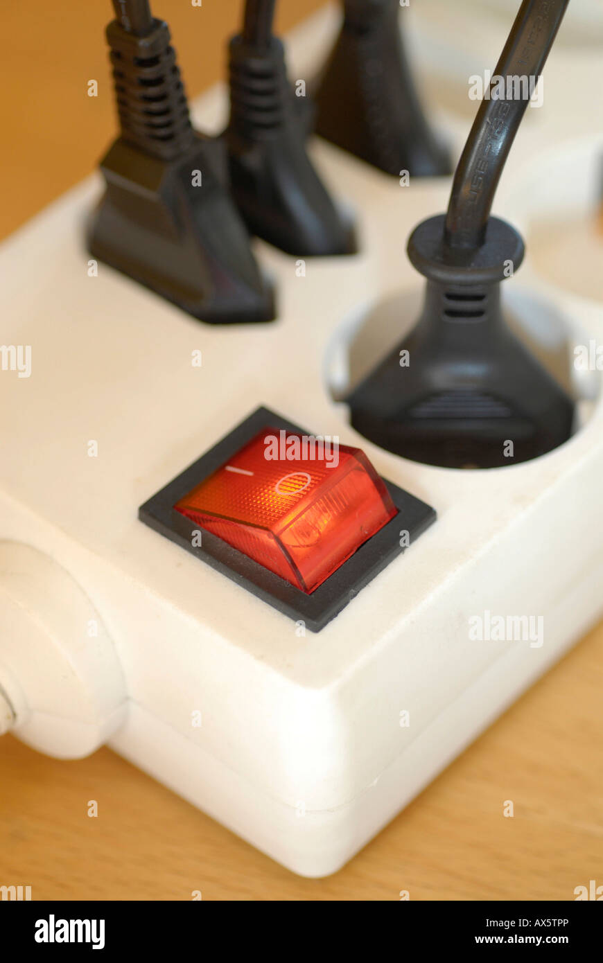 On/off switch on a power bar: saving energy Stock Photo - Alamy