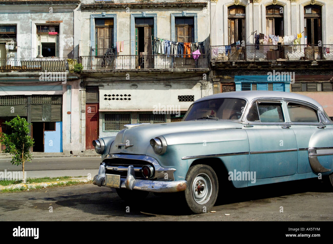 Vintage car in Vadado, Havana, Cuba, Caribbean Stock Photo