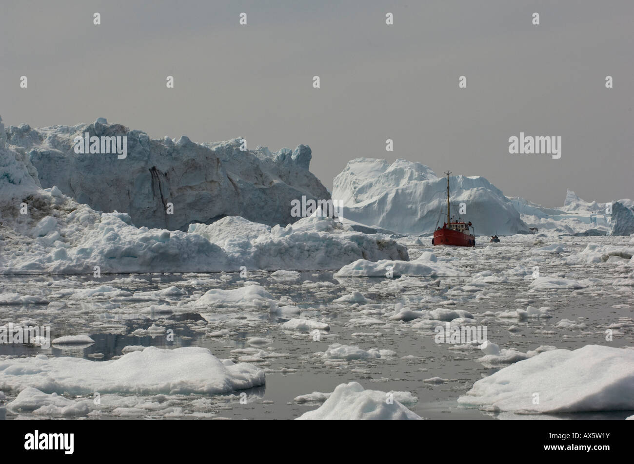 Icebergs, Disco Bay near Ilulissat, Western Greenland Stock Photo