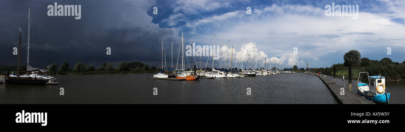 Approaching thunderstorm, Ivenfleth Harbour, Schleswig-Holstein, Germany, Europe Stock Photo
