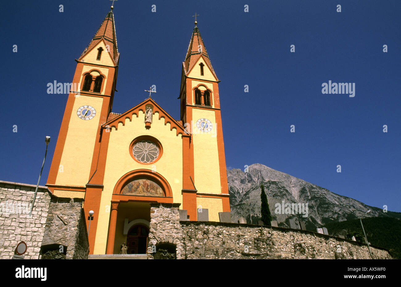 Peter and Paul Catholic Church color in Telfs Austria near Innsbruck Stock Photo