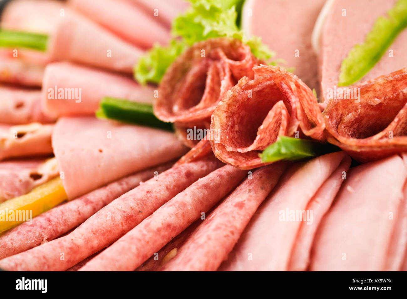 Luncheon meat platter, cold cuts Stock Photo