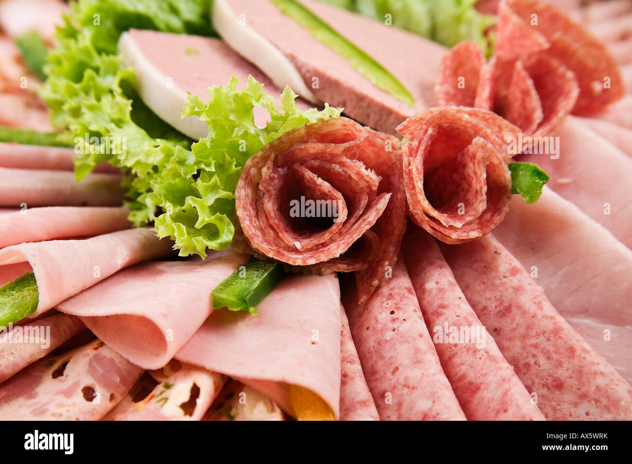 Luncheon meat platter, cold cuts Stock Photo