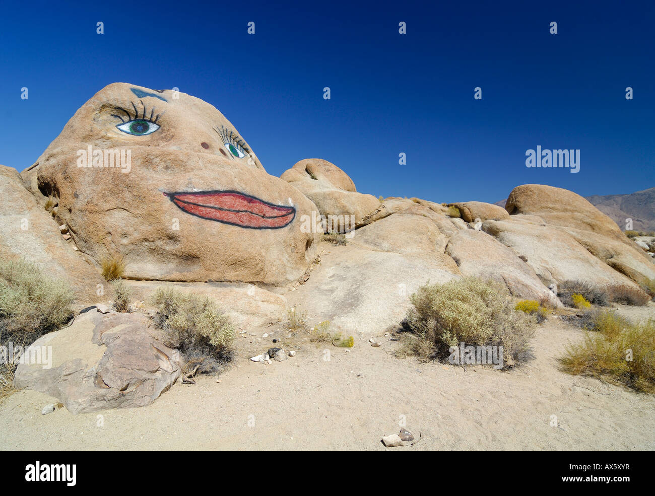 Painted sandstone rock near the Trona Pinnacles, Sierra Nevada, California, USA, North America Stock Photo