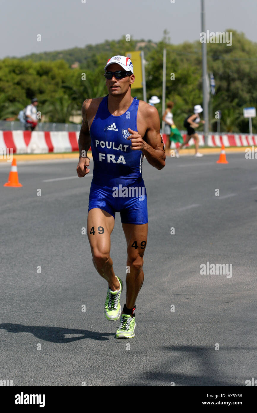 Stephane Poulat FRA out on the run section of the triathlon course