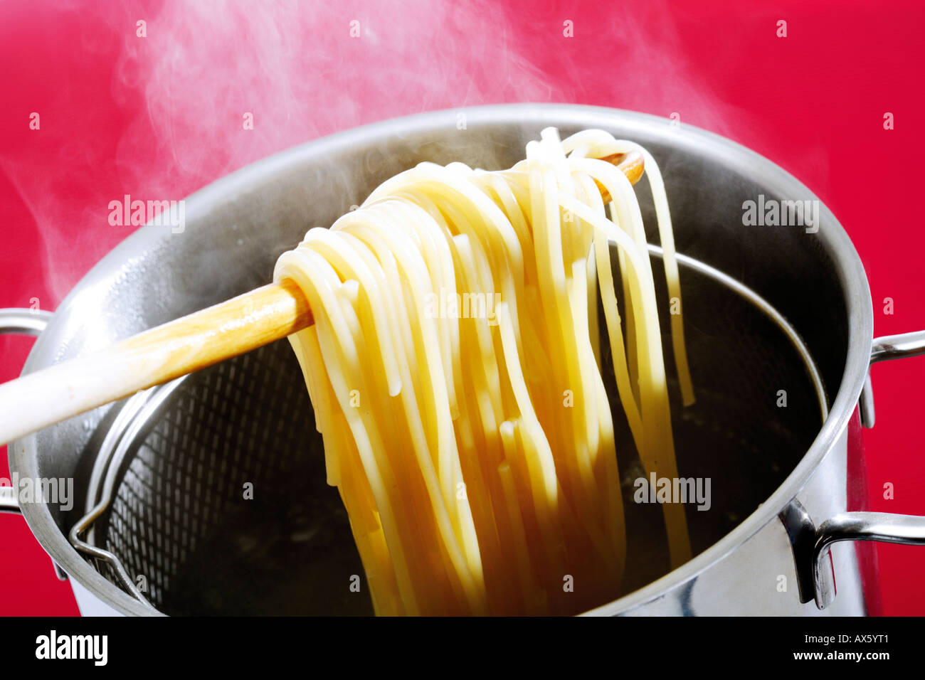 Spaghetti in cooking pot, elevated view Stock Photo Alamy
