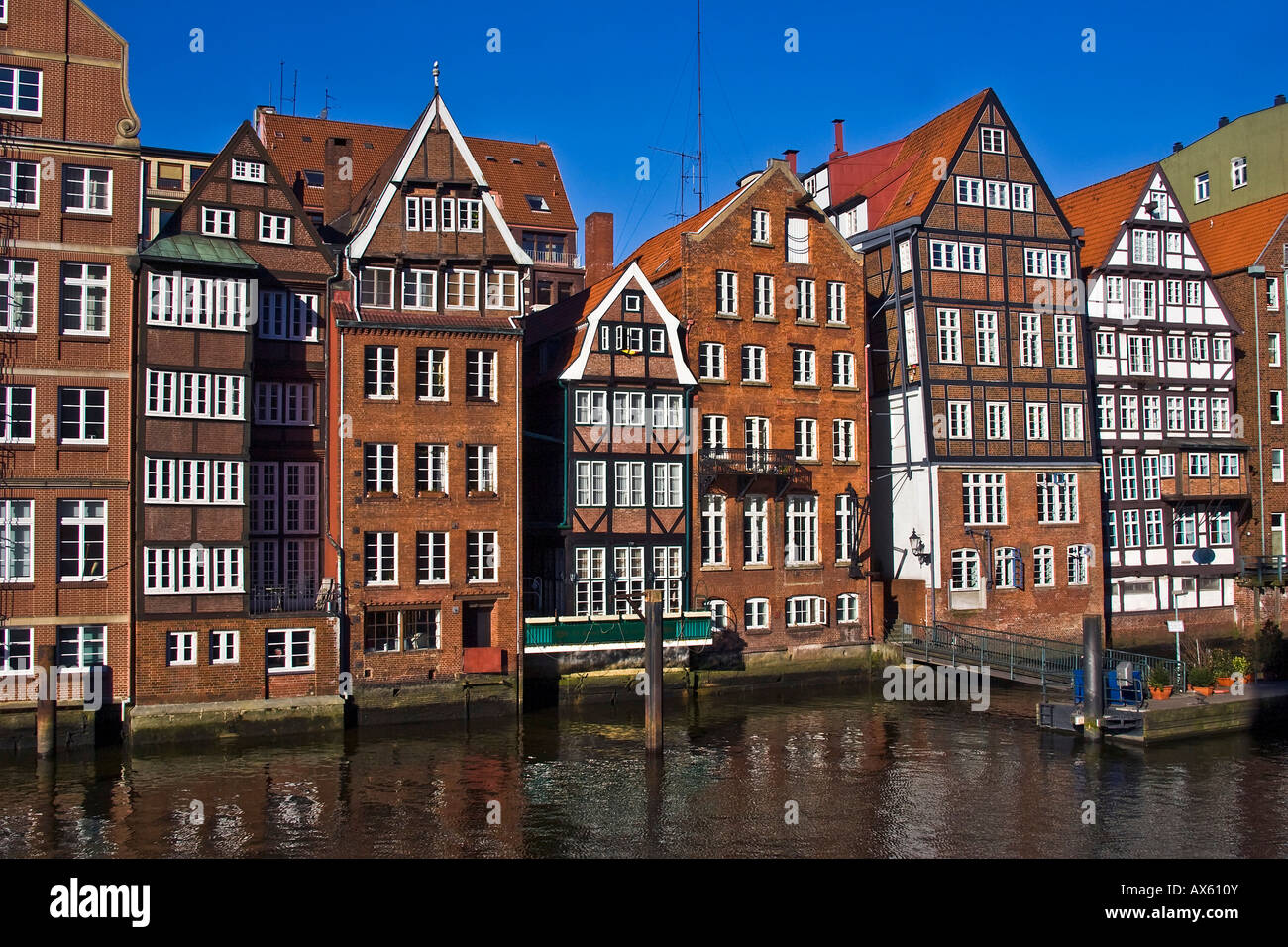 Historic timber-framed houses in Hamburg, Deichstrasse, Nikolaifleet, Altstadt district, Hamburg, Germany, Europe Stock Photo