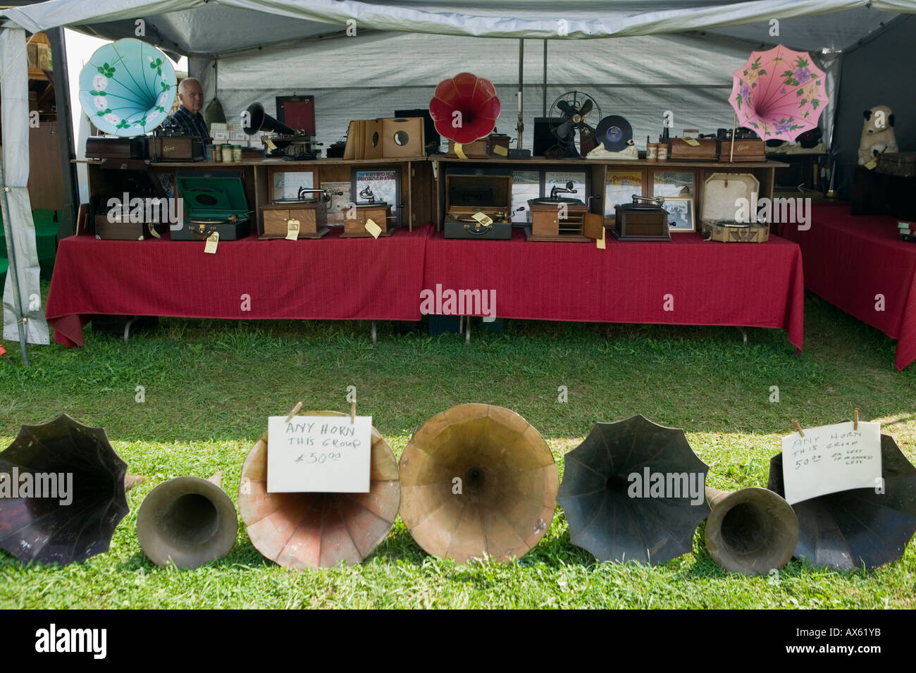 Victrola horns at Madison Bouckville antique show largest in New York a thousand dealers Route 20 Great Western Turnpike Stock Photo